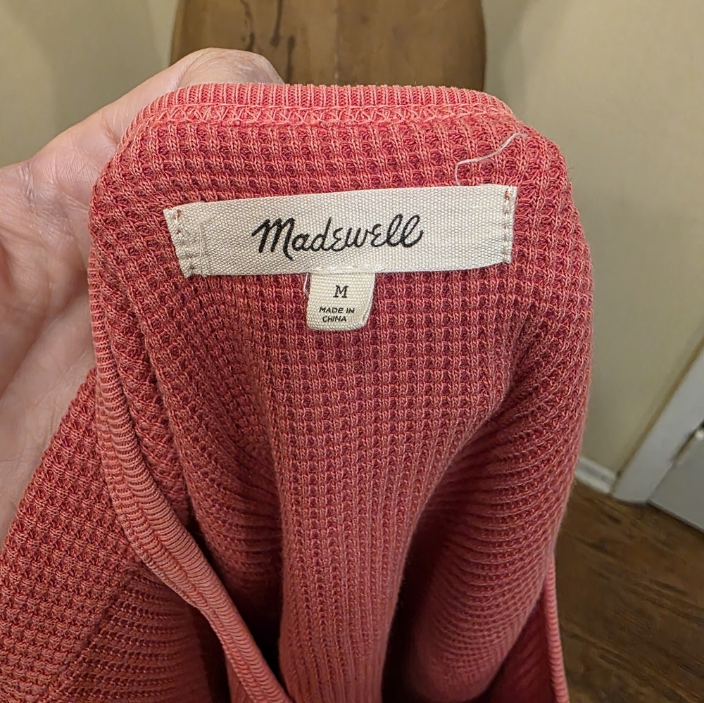 Madewell Waffle Knit Crewneck Short Sleeve Crop Tee Shirt Coral Medium - Picture 5 of 6